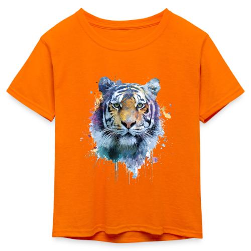 Splash-Art Tiger Face - Kid's 50/50 Neon T-Shirt