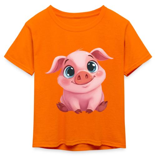 Adorable Cartoon Baby Pig Sitting with Big Eyes - Kid's 50/50 Neon T-Shirt
