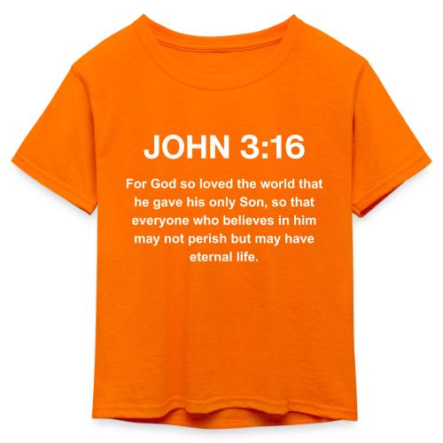John 3:16 Christian Apparel – White - Kid's 50/50 Neon T-Shirt