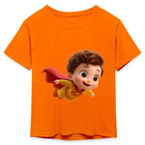 Flying Cartoon Superhero Boy in Yellow Suit - Kid's 50/50 Neon T-Shirt