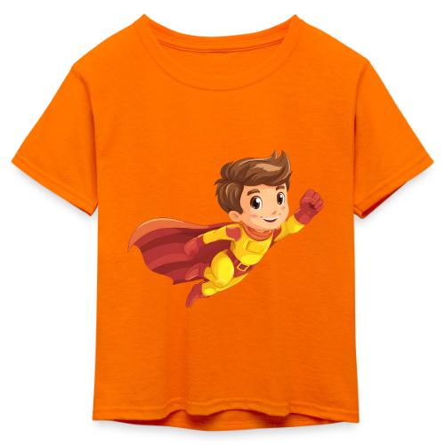 Cheerful Cartoon Superhero Boy Flying High - Kid's 50/50 Neon T-Shirt