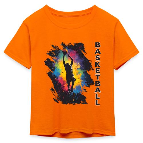 High Energy Basketball Paint Splatter Art - Kid's 50/50 Neon T-Shirt