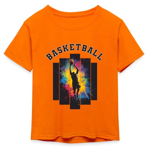 Basketball Slam Dunk Splash Design - Kid's 50/50 Neon T-Shirt