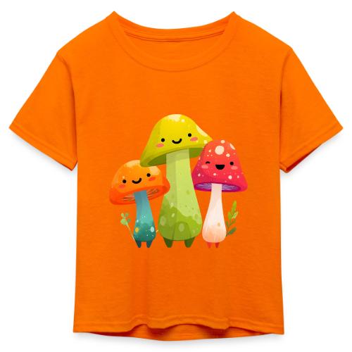 Trio of Happy Mushrooms - Kid's 50/50 Neon T-Shirt