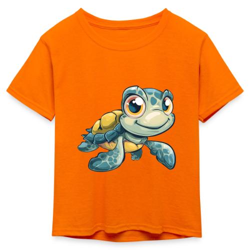 Playful Cartoon Baby Sea Turtle with a Smile - Kid's 50/50 Neon T-Shirt