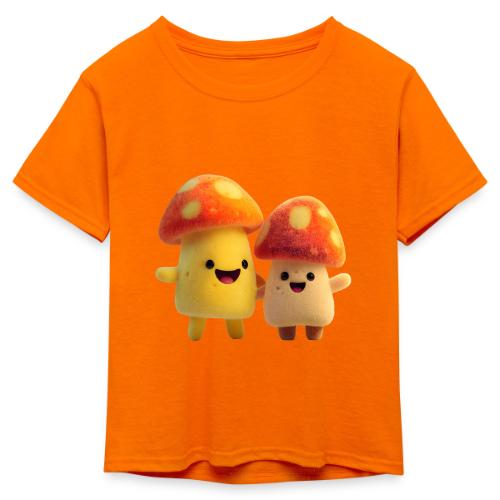 Joyful Cartoon Mushroom Duo - Kid's 50/50 Neon T-Shirt