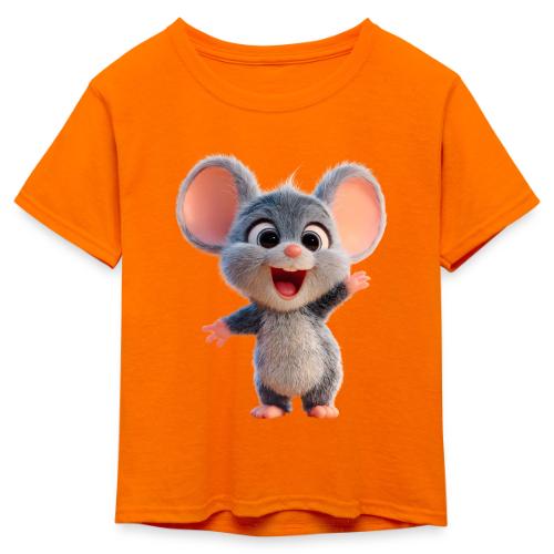 Joyful Cartoon Baby Mouse Arms Up - Kid's 50/50 Neon T-Shirt