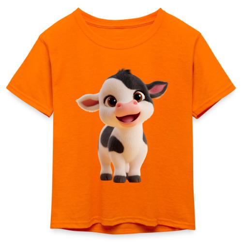 Joyful Cartoon Baby Cow Standing - Kid's 50/50 Neon T-Shirt