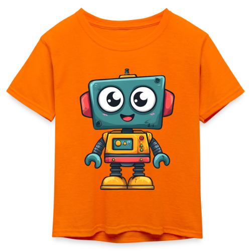 Cute Cartoon Robot Standing with a Smile - Kid's 50/50 Neon T-Shirt
