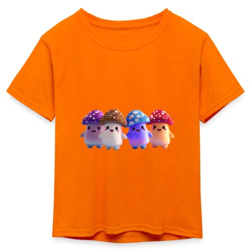 Colorful Cartoon Mushroom Quartet - Kid's 50/50 Neon T-Shirt