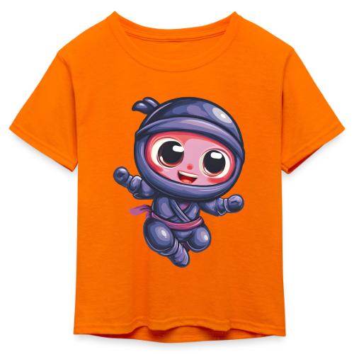 Joyful Cartoon Baby Ninja Jumping in Action - Kid's 50/50 Neon T-Shirt