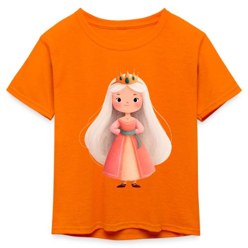 Cute Cartoon Little Princess with Long Hair - Kid's 50/50 Neon T-Shirt