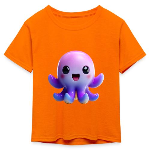 Joyful Cartoon Purple Baby Octopus with Big Smile - Kid's 50/50 Neon T-Shirt