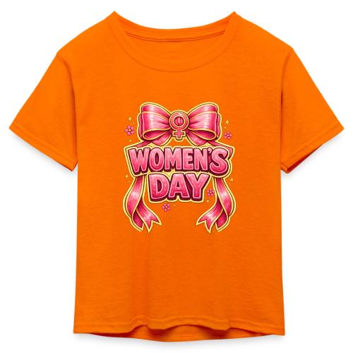 Cute Pink Bow Women’s Day Feminist Symbol - Kid's 50/50 Neon T-Shirt