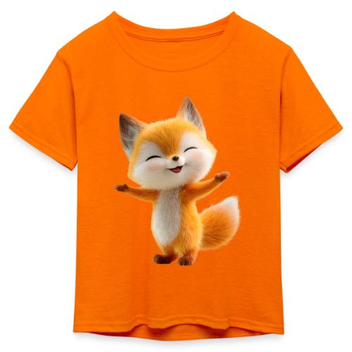 Cute 3D Cartoon Fox Standing Arms Up - Kid's 50/50 Neon T-Shirt