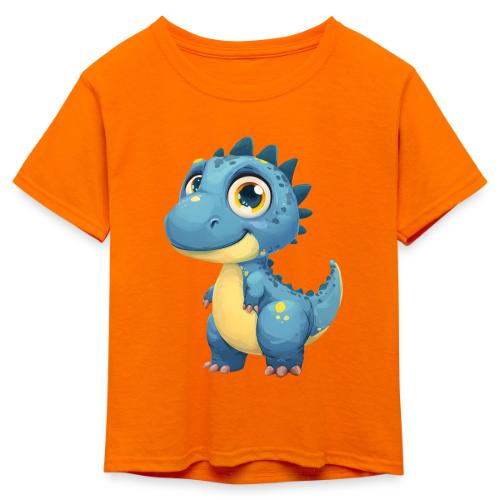 Smiling Blue and Yellow Baby Dinosaur - Kid's 50/50 Neon T-Shirt