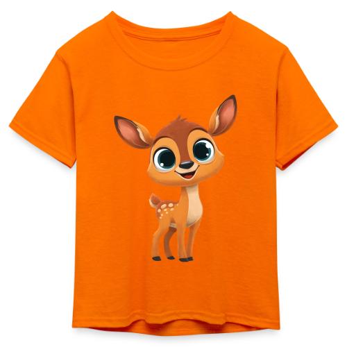 Cute Cartoon Deer with Joyful Big Eyes - Kid's 50/50 Neon T-Shirt
