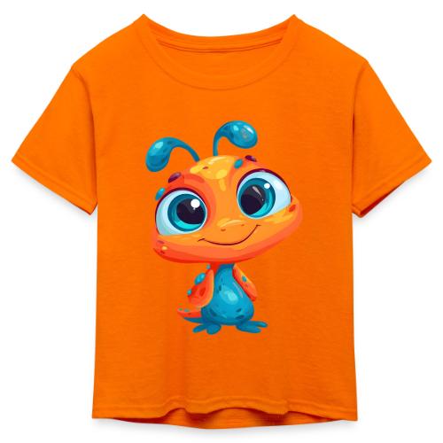 Fun Cartoon Alien in Orange and Blue - Kid's 50/50 Neon T-Shirt