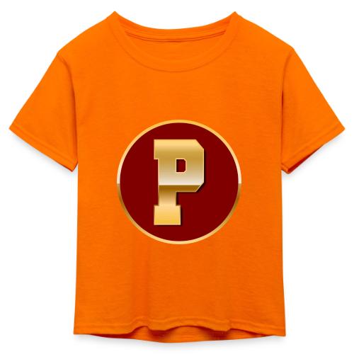 Letter P – Capital Varsity Alphabet Monogram - Kid's 50/50 Neon T-Shirt