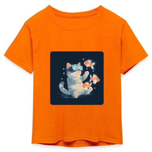 Cat: VR Fish Chase - Kid's 50/50 Neon T-Shirt