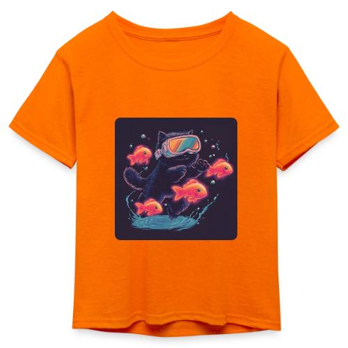 Cyber Cat Splash - Kid's 50/50 Neon T-Shirt