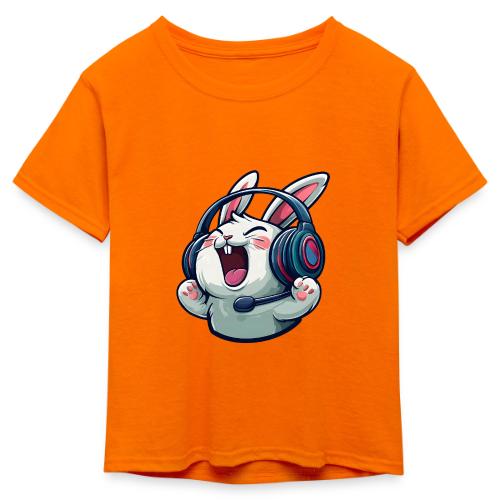 Gamer Bunny Headset Cartoon Design - Kid's 50/50 Neon T-Shirt