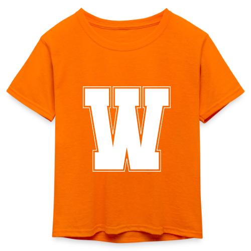White Letter W – Varsity Alphabet Monogram - Kid's 50/50 Neon T-Shirt