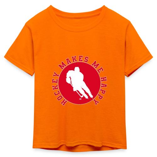 Hockey Makes Me Happy – Ice Hockey Fan Emblem - Kid's 50/50 Neon T-Shirt