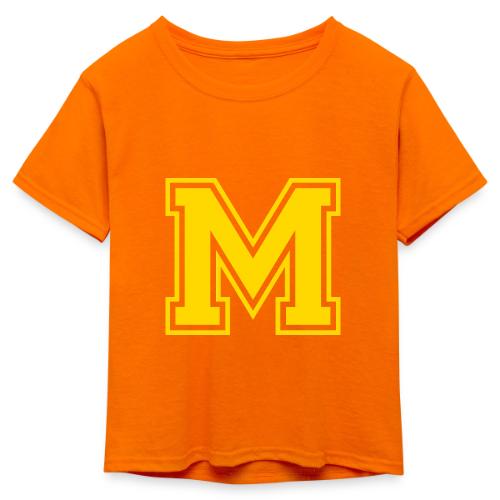 Letter M – Capital Athletic Alphabet Monogram - Kid's 50/50 Neon T-Shirt