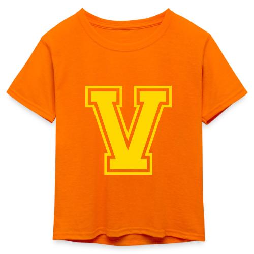 Letter V – Capital Athletic Alphabet Monogram - Kid's 50/50 Neon T-Shirt
