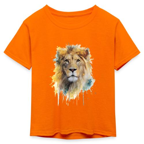 Watercolor Lion Portrait - Kid's 50/50 Neon T-Shirt