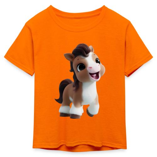 Sweet Cartoon Baby Pony in Brown and White - Kid's 50/50 Neon T-Shirt