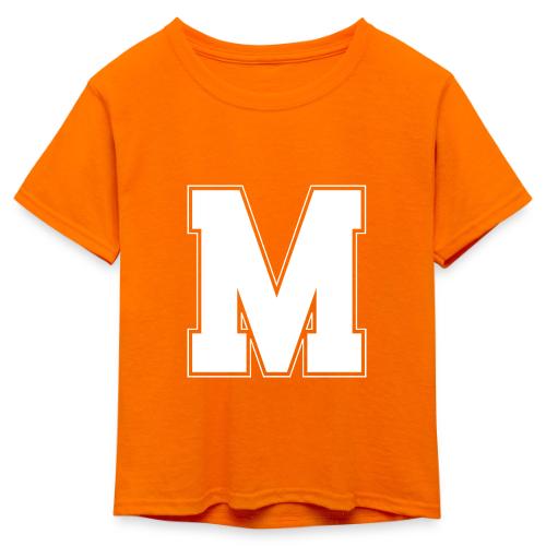 White Letter M – Varsity Alphabet Monogram - Kid's 50/50 Neon T-Shirt