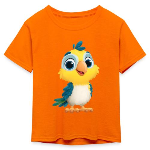 Playful Cartoon Parrot with Big Happy Eyes - Kid's 50/50 Neon T-Shirt