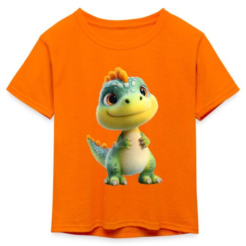 Playful 3D Baby Dinosaur - Kid's 50/50 Neon T-Shirt