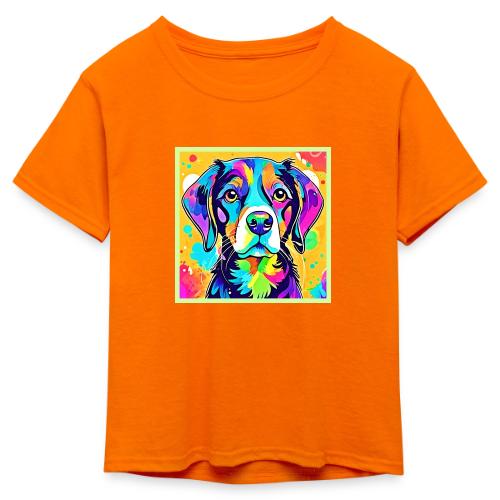 Rainbow Dog Portrait Design - Kid's 50/50 Neon T-Shirt