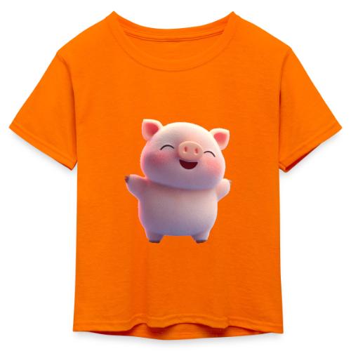 Cute Cartoon Baby Pig Standing Arms Up - Kid's 50/50 Neon T-Shirt