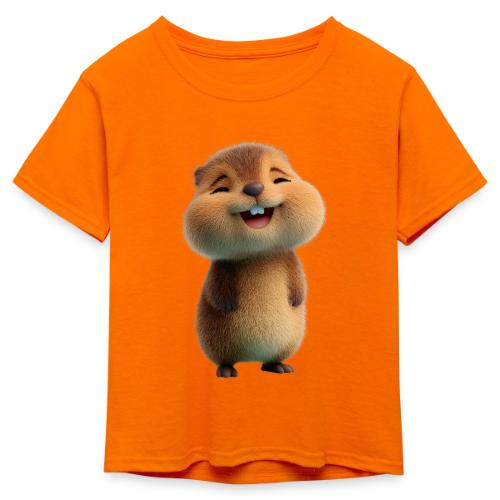 Joyful Cartoon Baby Beaver - Kid's 50/50 Neon T-Shirt