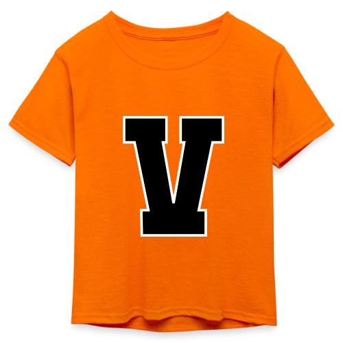 Varsity Letter V Athletic Alphabet Graphic - Kid's 50/50 Neon T-Shirt