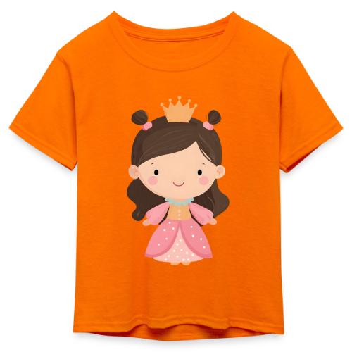 Cute Cartoon Little Princess Standing and Smiling - Kid's 50/50 Neon T-Shirt