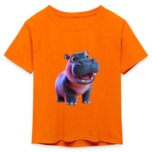 Smiling Cartoon Baby Hippo Standing - Kid's 50/50 Neon T-Shirt