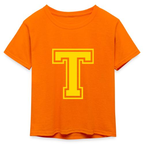 Letter T – Capital Athletic Alphabet Monogram - Kid's 50/50 Neon T-Shirt