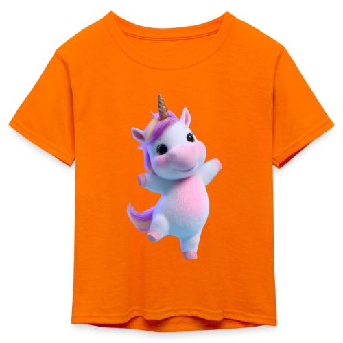 Cute Cartoon Unicorn Dancing Joyfully - Kid's 50/50 Neon T-Shirt
