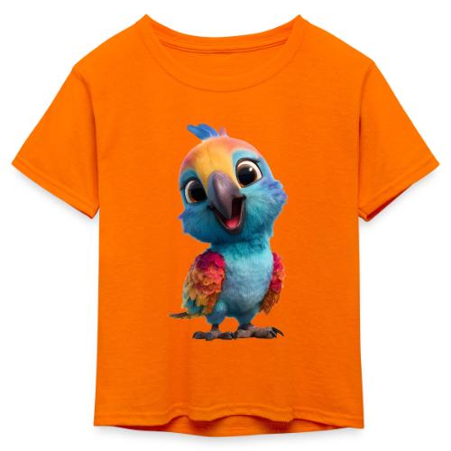 Colorful Cartoon Baby Parrot Design - Kid's 50/50 Neon T-Shirt