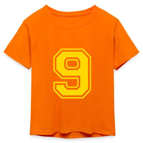 Number 9 in a classic athletic collegiate font - Kid's 50/50 Neon T-Shirt