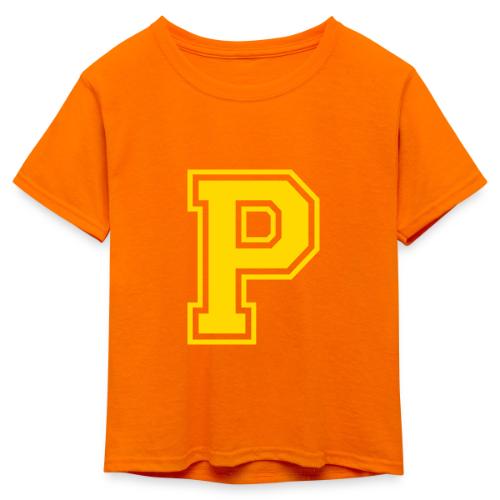 Letter P – Capital Athletic Alphabet Monogram - Kid's 50/50 Neon T-Shirt