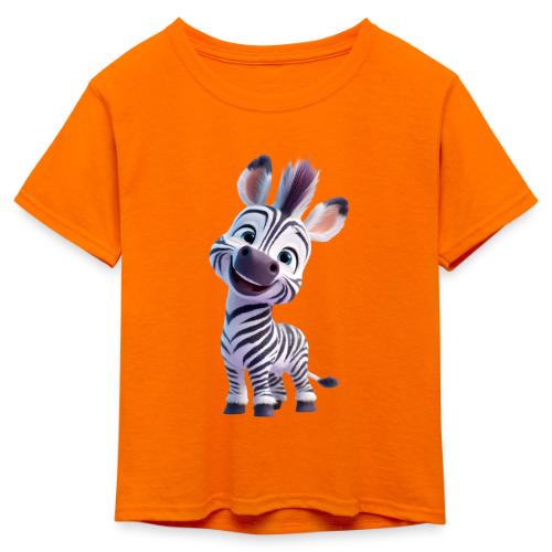 Playful 3D Baby Zebra Smiling Brightly - Kid's 50/50 Neon T-Shirt