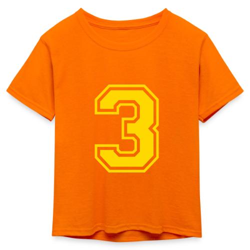 Number 3 in a classic athletic collegiate font - Kid's 50/50 Neon T-Shirt