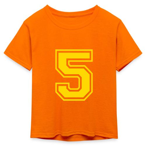 Number 5 in a classic athletic collegiate font - Kid's 50/50 Neon T-Shirt