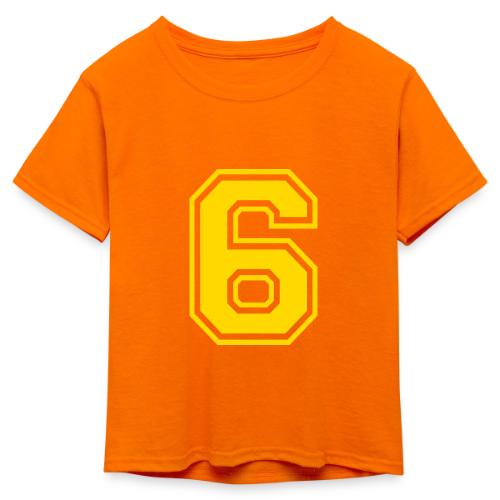 Number 6 in a classic athletic collegiate font - Kid's 50/50 Neon T-Shirt
